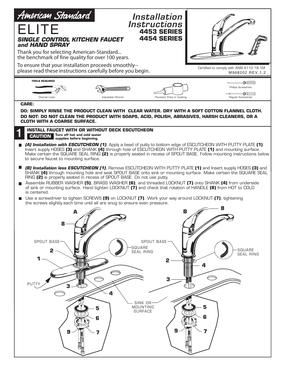 American Standard Elite 4454 User Manual 4 Pages Also For