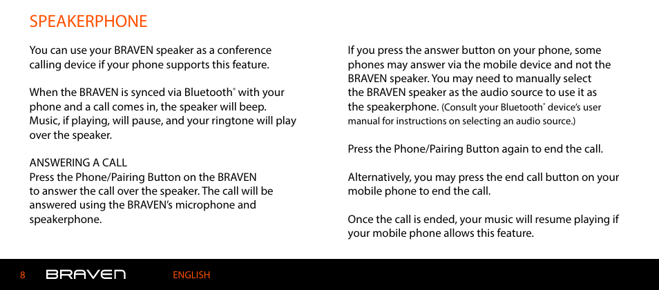 Speakerphone Braven 600 User Manual Page 8 98