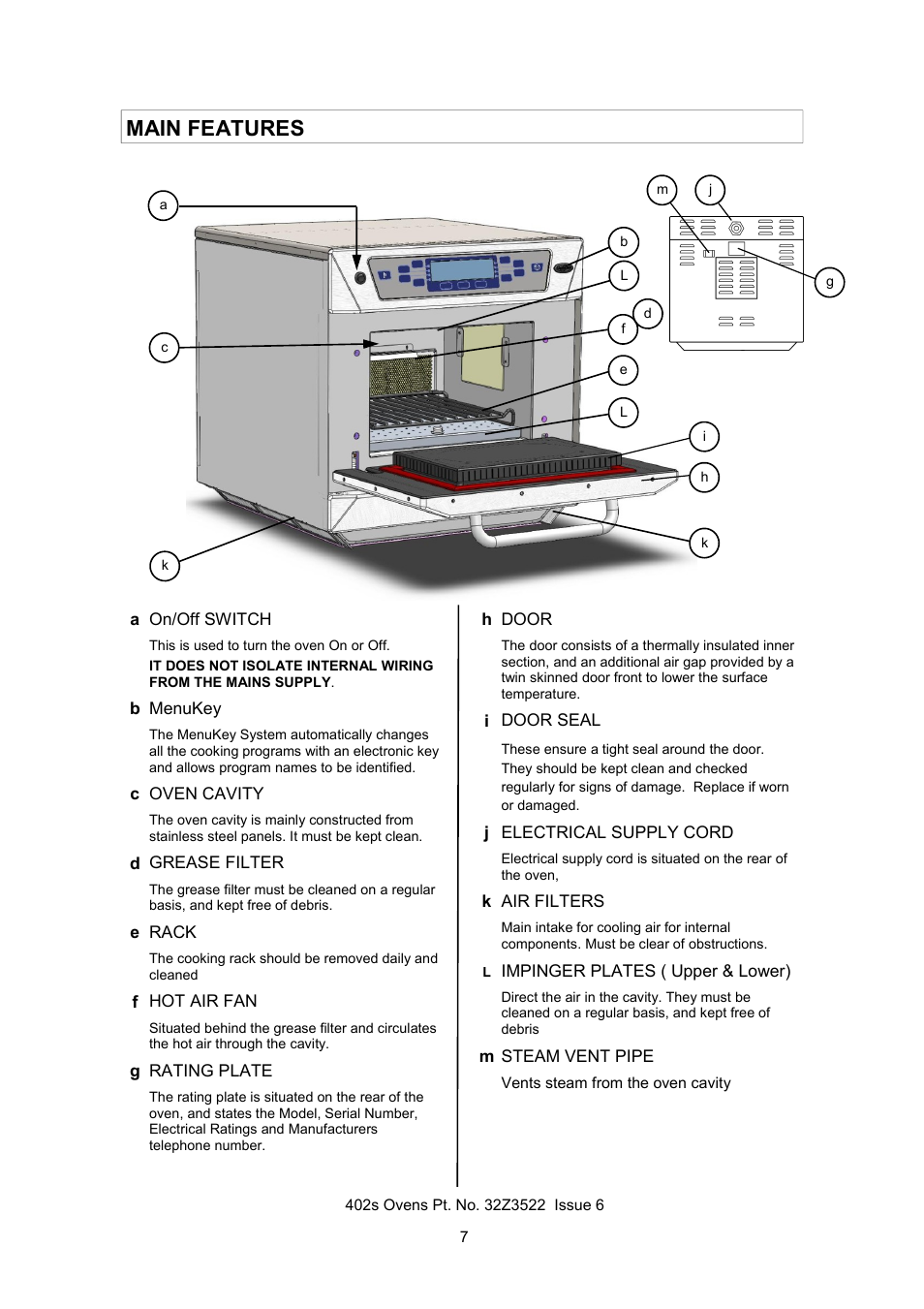 Main features | Merrychef 402s User Manual | Page 7 / 51 | Original mode