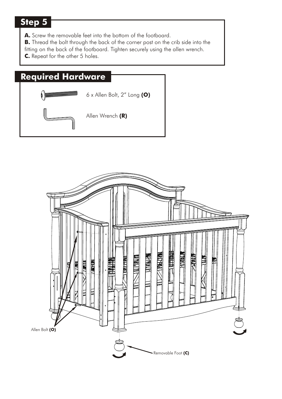 Step 5, Required hardware Westwood Design Monterey Convertible Crib