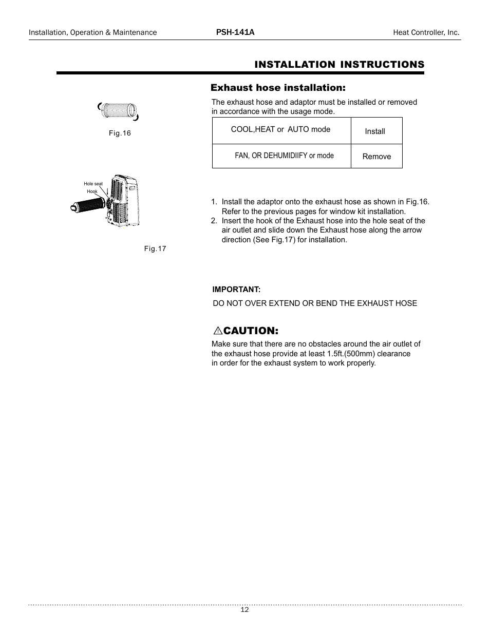 Caution | Comfort-Aire PSH-141A User Manual | Page 12 / 16