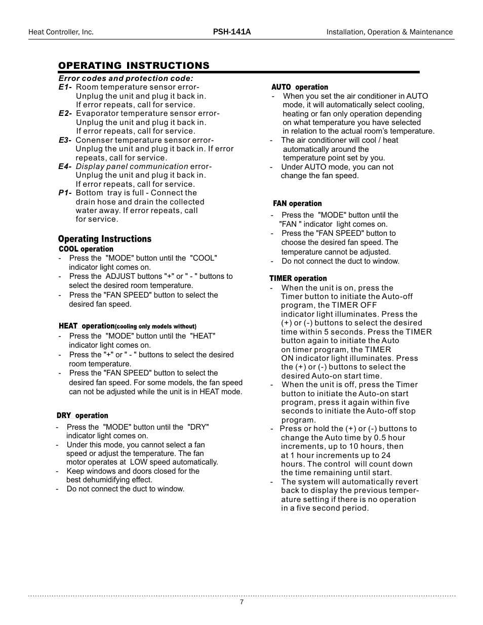 Comfort-Aire PSH-141A User Manual | Page 7 / 16