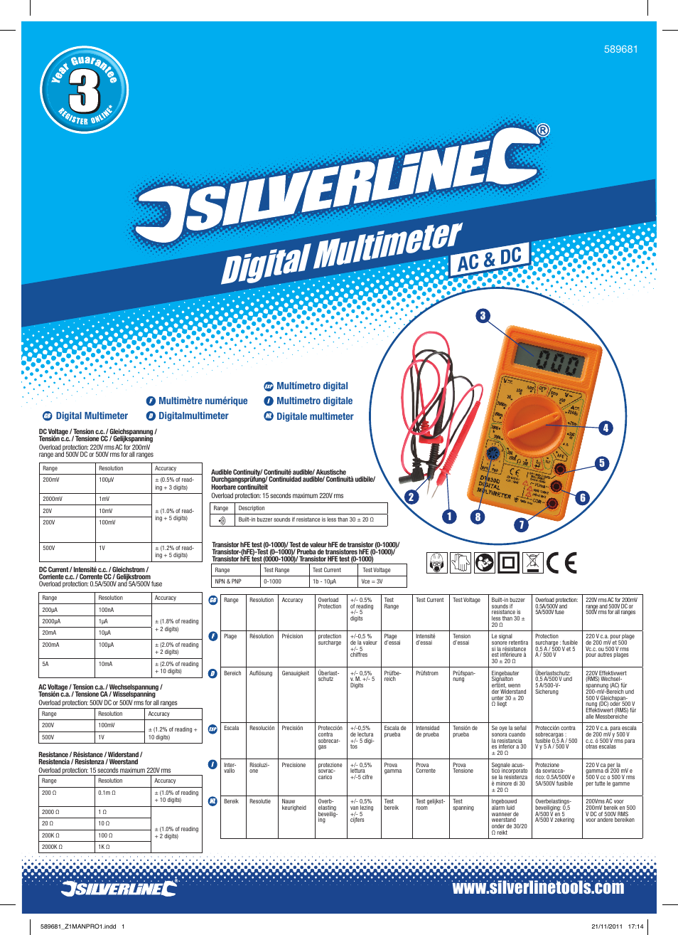 Silverline 589681 Multim/ètre num/érique
