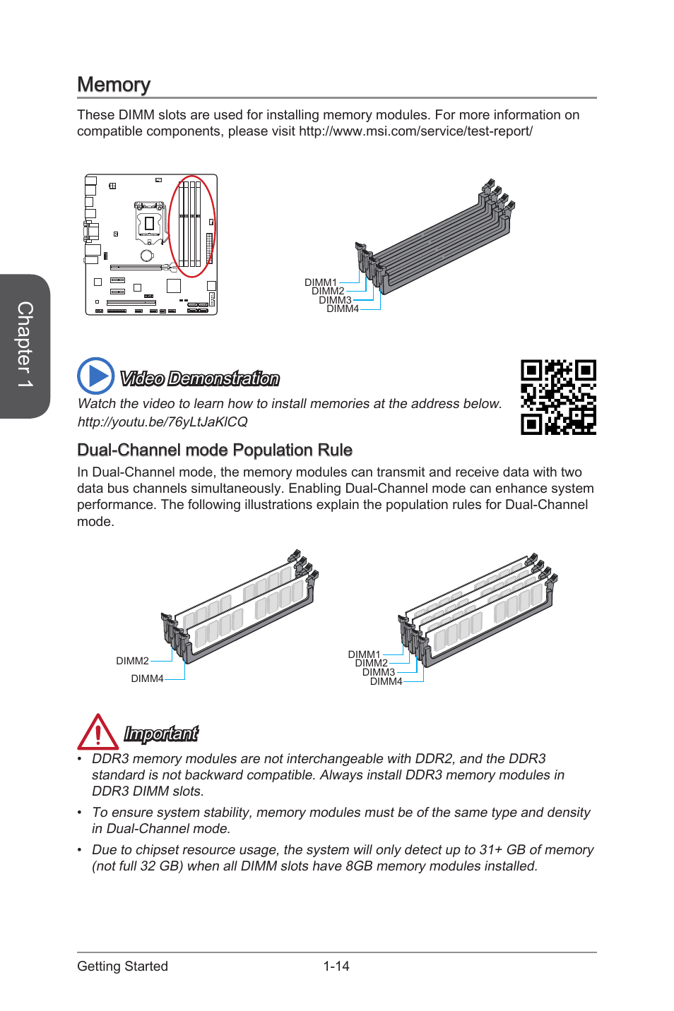 indarbejde Glow kommentar Memory, Dual-channel mode population rule, Memory -14 | MSI CSM-B85M-E45  User Manual | Page 28 / 84