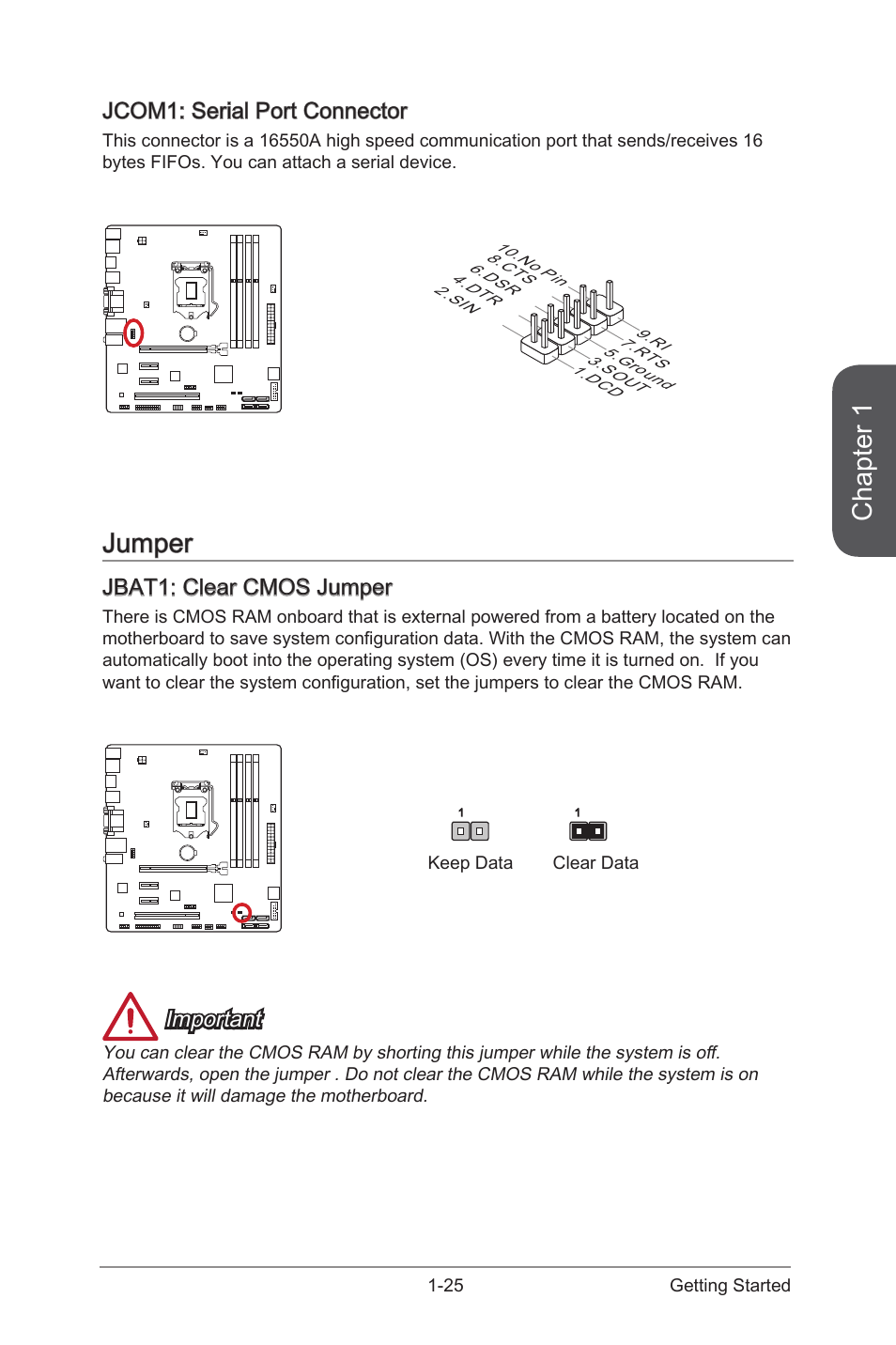 mode ingeniørarbejde angst Jumper, Jbat1: clear cmos jumper, Jcom1: serial port connector | MSI CSM- B85M-E45 User Manual | Page 39 / 84