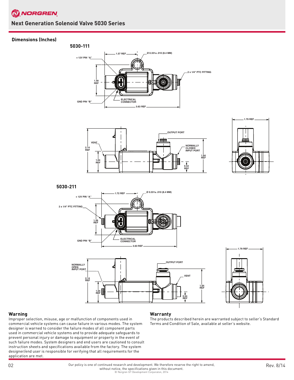 Next generation solenoid valve 5030 series, Warranty  