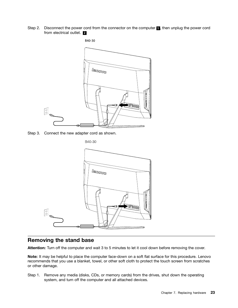 Removing the stand base | Lenovo B40-30 All-in-One User Manual | Page