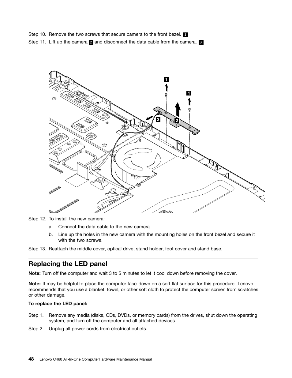 Replacing the led panel | Lenovo C460 All-in-One User Manual | Page 54 / 61