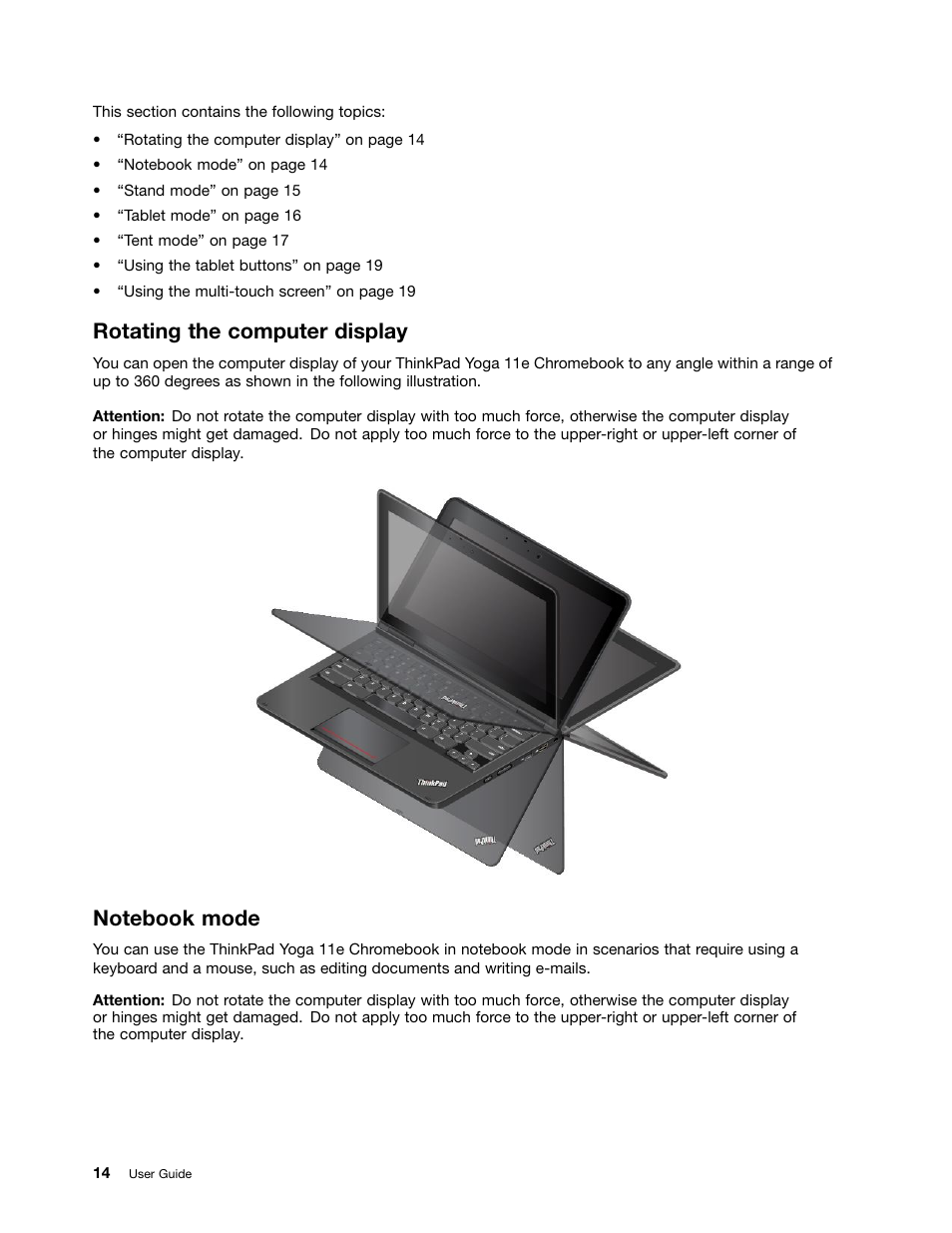 Rotating the computer display, Notebook mode | Lenovo ThinkPad 11e  Chromebook User Manual | Page 28 / 78