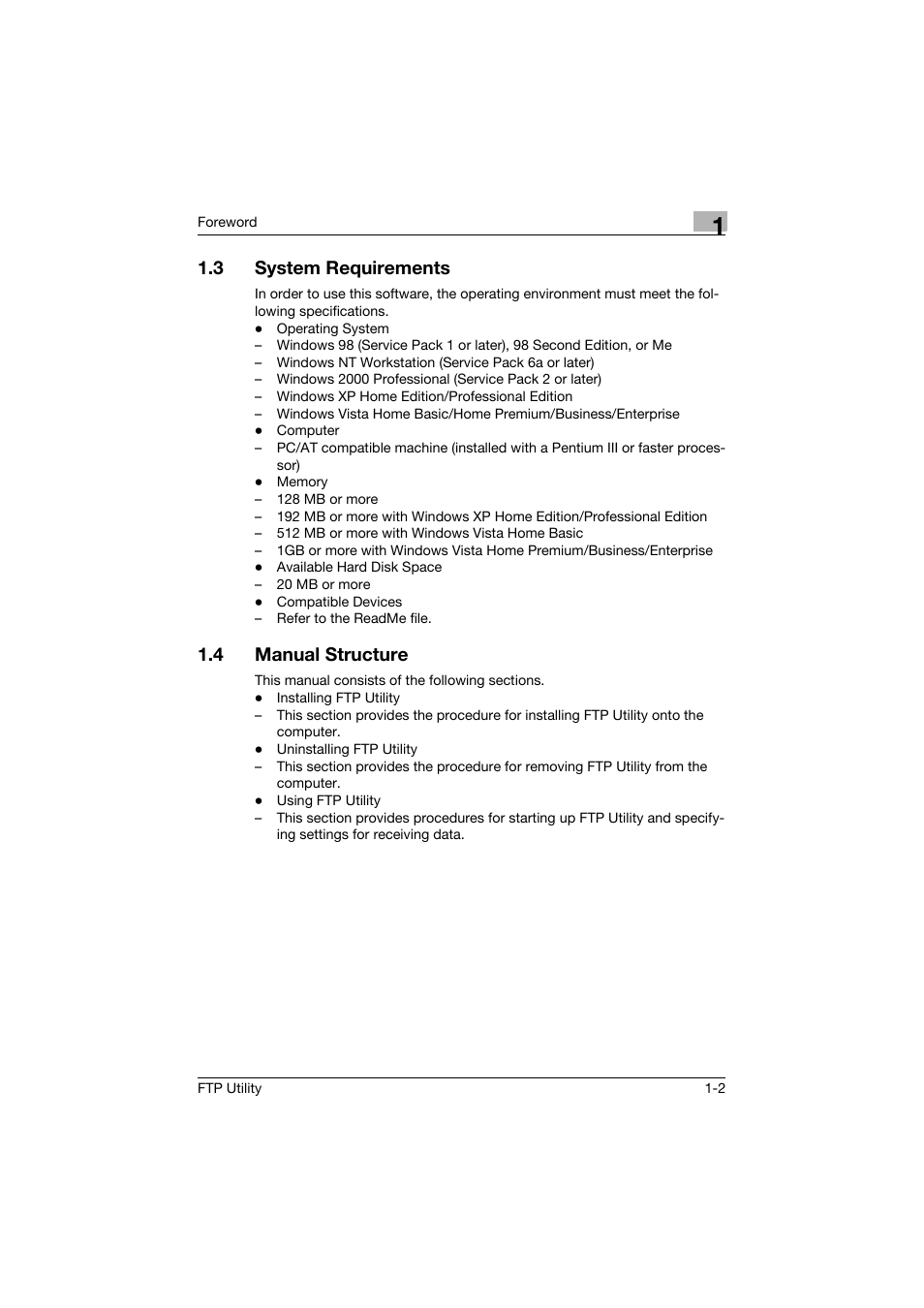 3 system requirements, 4 manual structure | Konica Minolta bizhub PRO C500 User Manual | Page 3 / 12