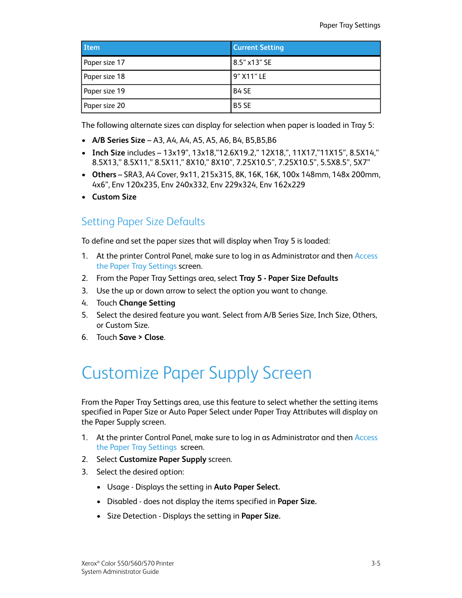 Xerox Paper Size