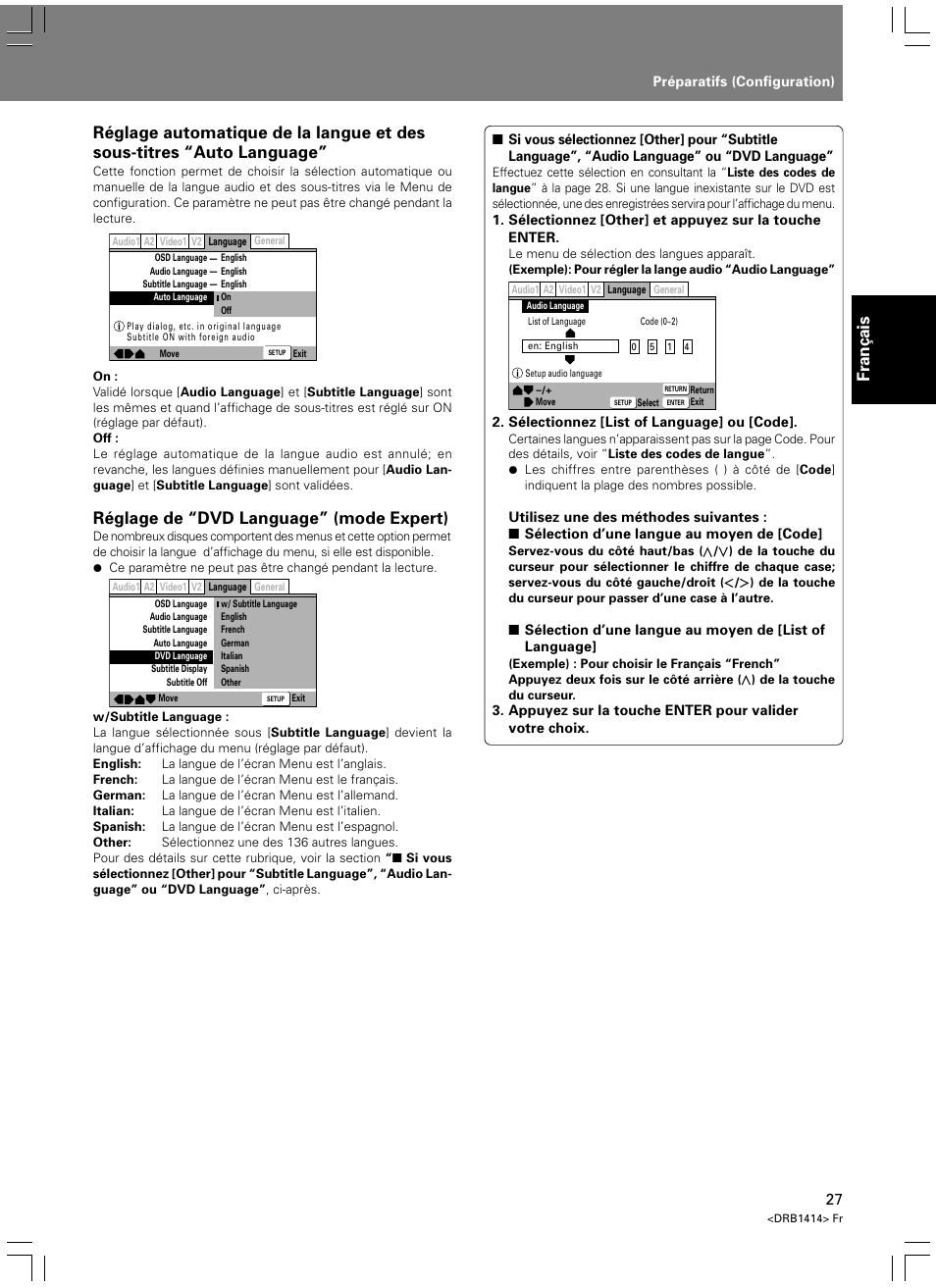 Fran C Ais Reglage De Dvd Language Mode Expert Pioneer Dvj 1000 User Manual Page 85 319 Original Mode