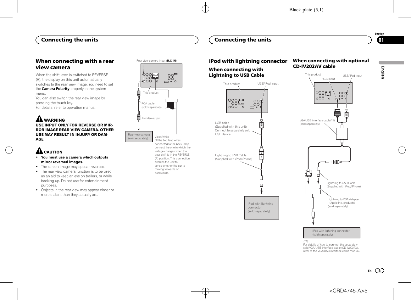 When Connecting With A Rear View Camera Ipod With Lightning Connector Connecting The Units Pioneer Avh X5500bt User Manual Page 5 52 Original Mode
