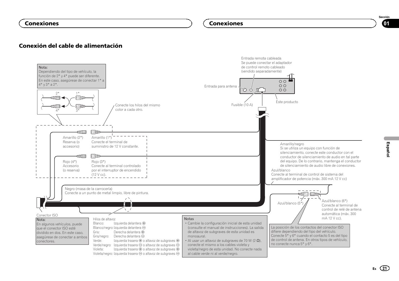 Conexión Del Cable De Alimentación, Conexiones | Pioneer DVH-340UB.