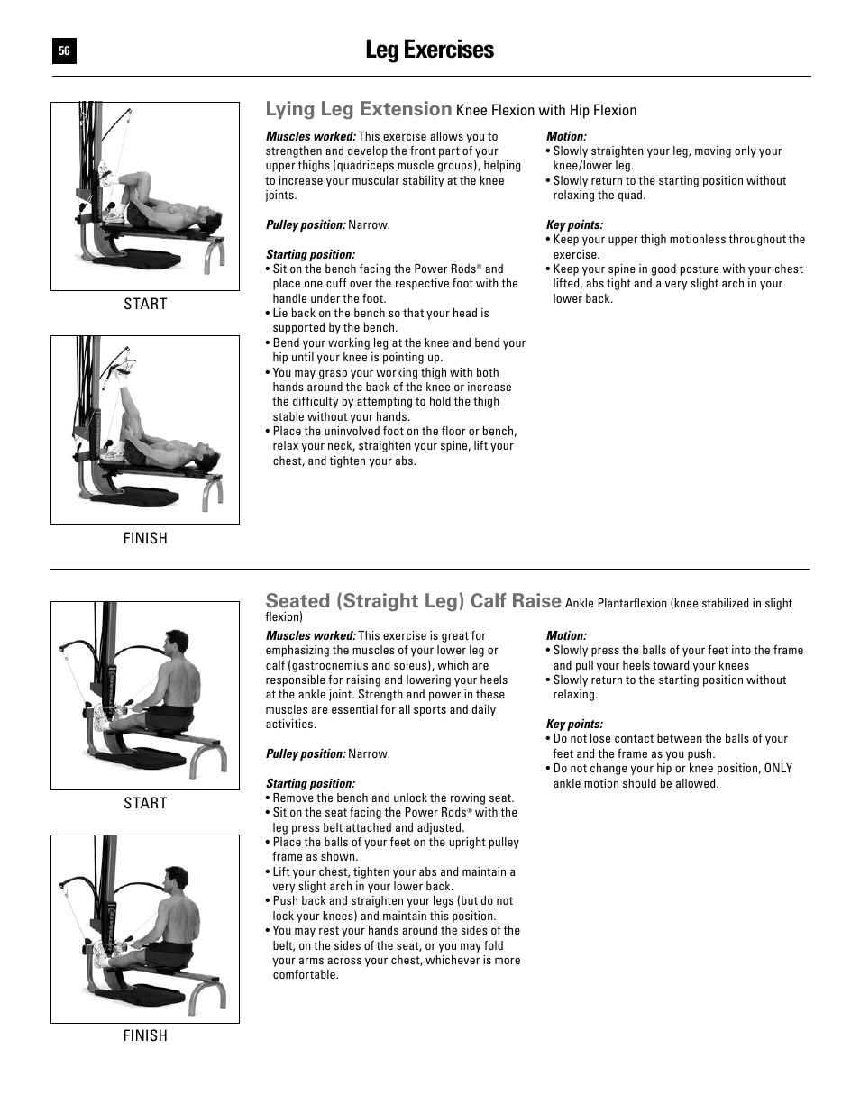 Leg exercises, Lying leg extension, Seated (straight leg) calf raise