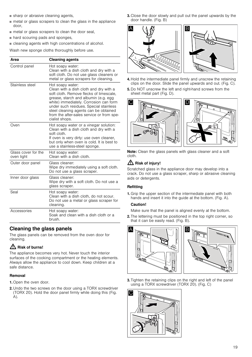 Cleaning The Glass Panels Removal Open Oven Door Neff C67p70n3gb User Manual Page 19 44 - How To Remove Glass Door From Neff Oven