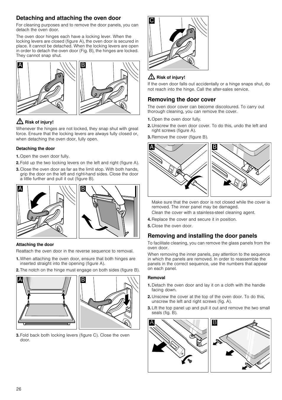 Detaching And Attaching The Oven Door Risk Of Injury Neff B16p52n3gb User Manual Page 26 32 - How To Remove Glass Door From Neff Oven