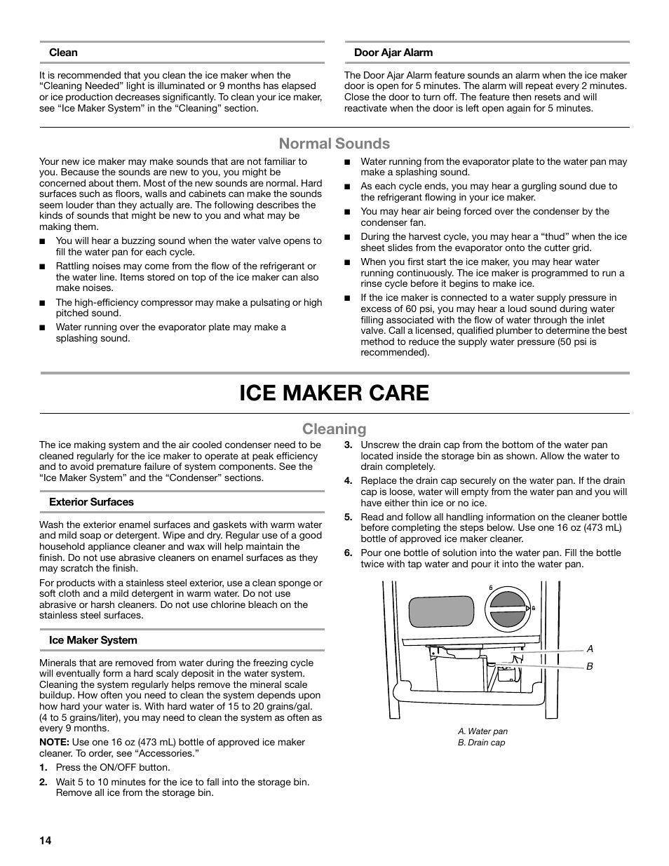 Ice maker care, Normal sounds, Cleaning | Whirlpool GI15NDXZS User ...