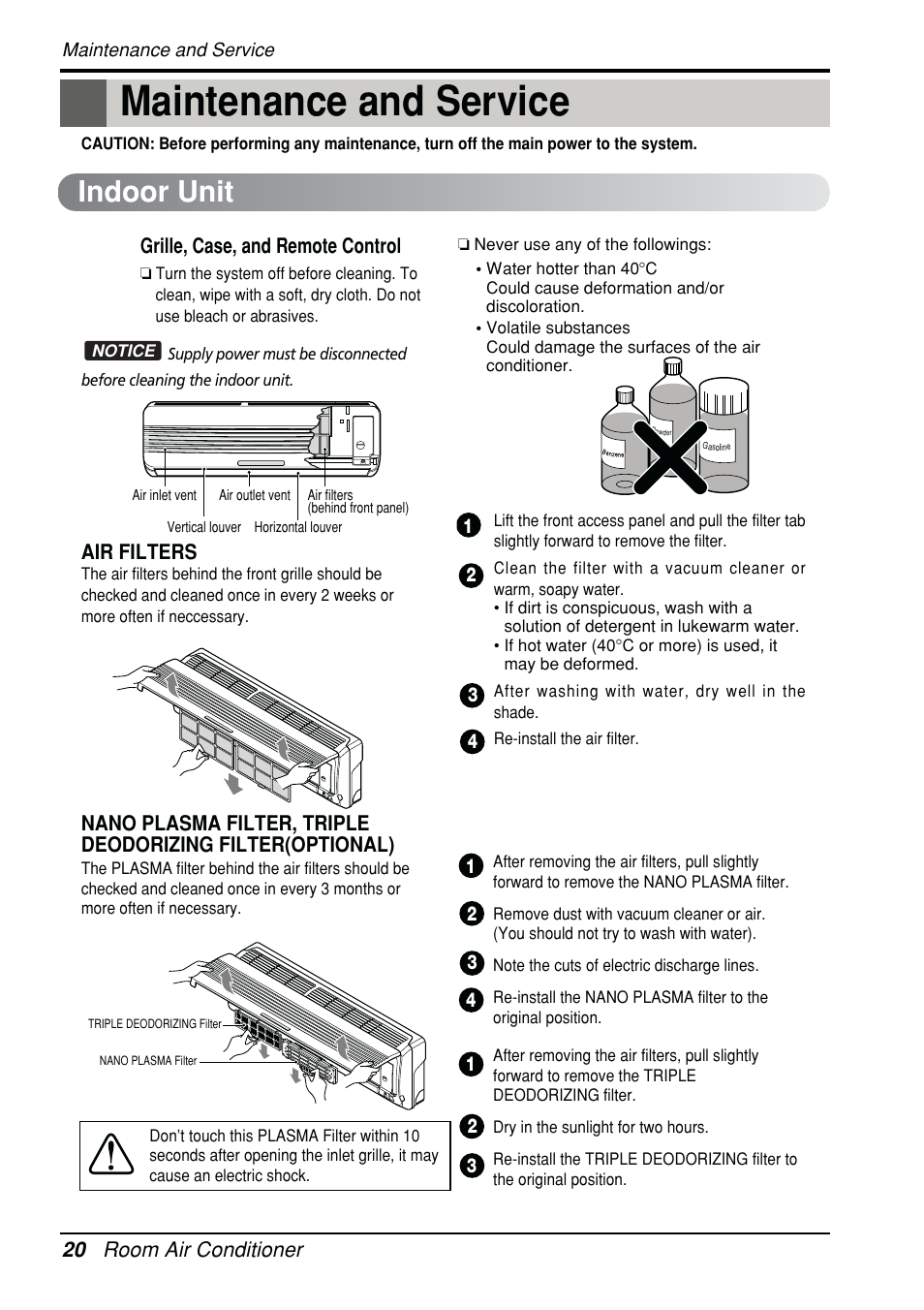 Maintenance And Service Indoor Unit Beko Lg Bke 6450 D User Manual Page 20 23