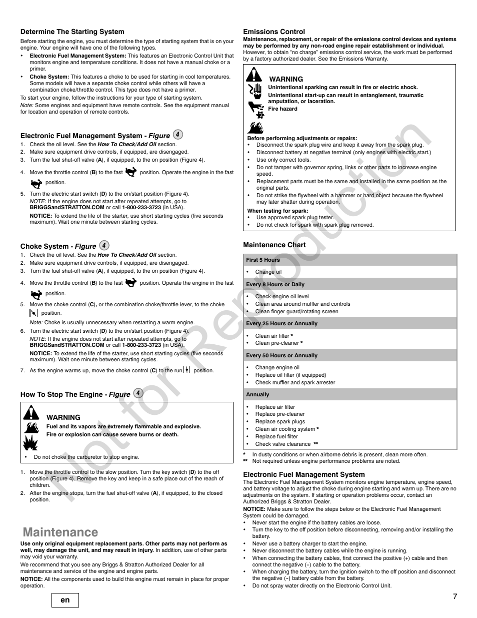 Not For Reproduction Maintenance Briggs Stratton 440000 User Not For Reproduction Maintenance Briggs Stratton 440000 User Manual Page 7 92