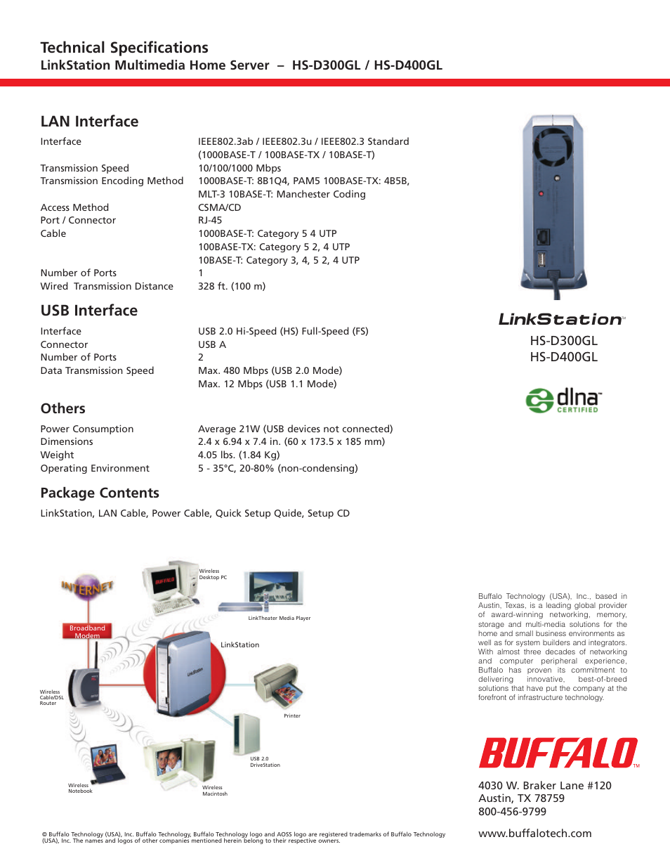 Links tation, Lan interface, Usb | Technology HS-D400GL User Manual | Page 2 /