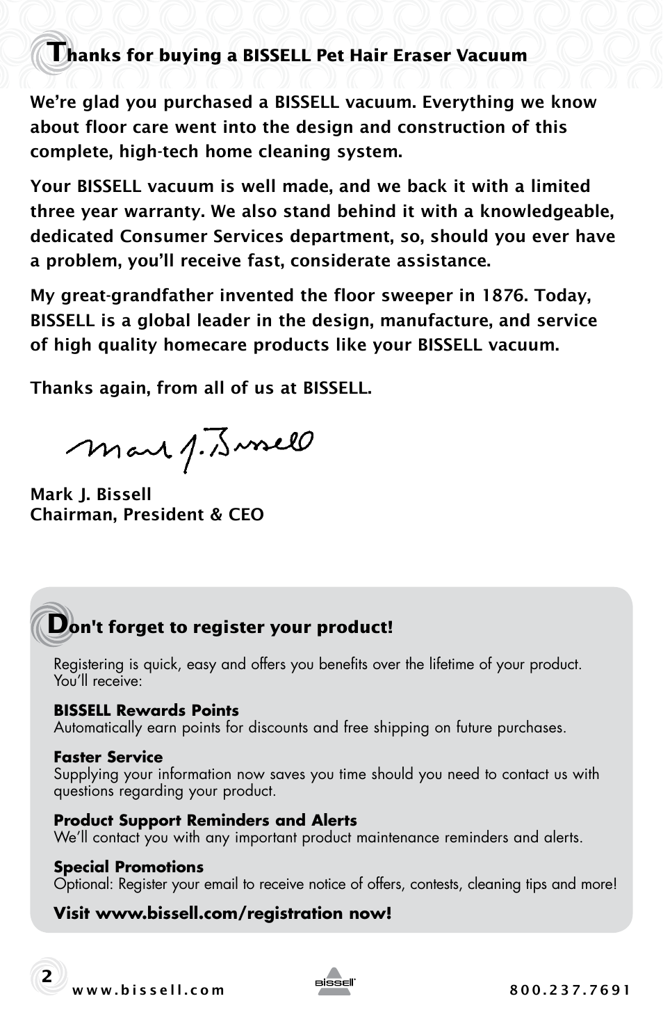 Bissell PET HAIR ERASER 3920 User Manual | Page 2 / 20