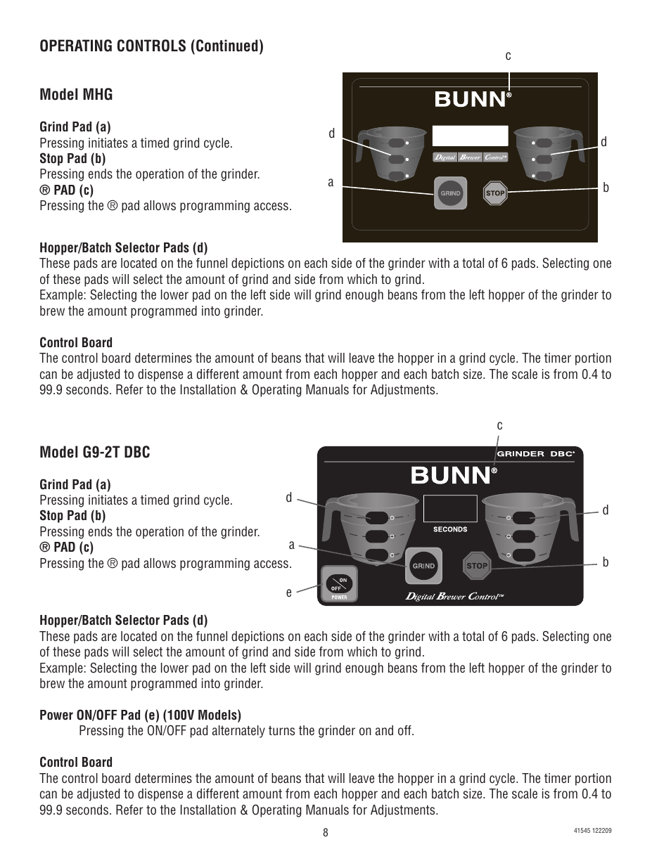 Bunn G9-2T DBC User Manual 
