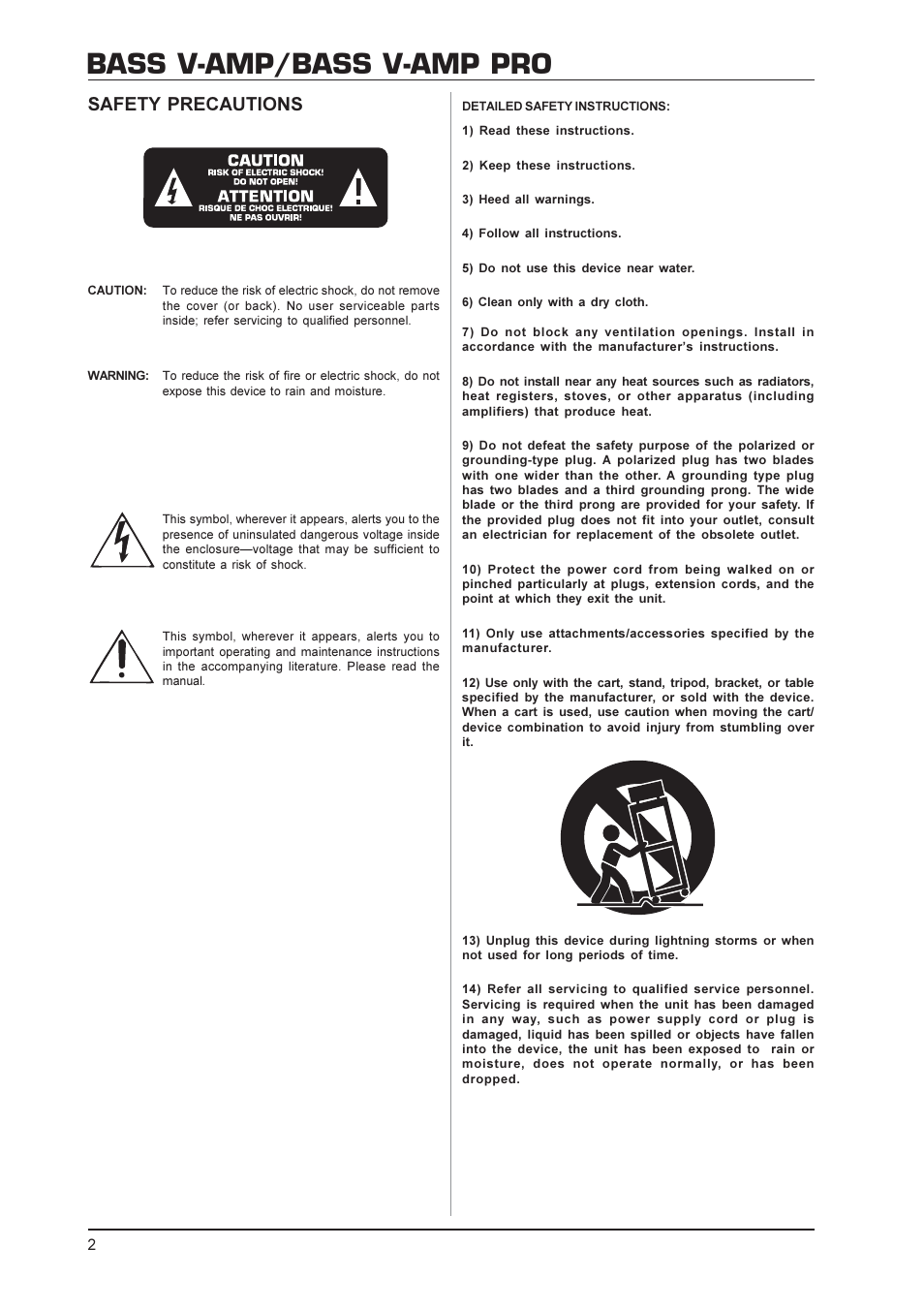 Bass V Amp Bass V Amp Pro Safety Precautions Behringer Bass V Amp Pro User Manual Page 2 Original Mode