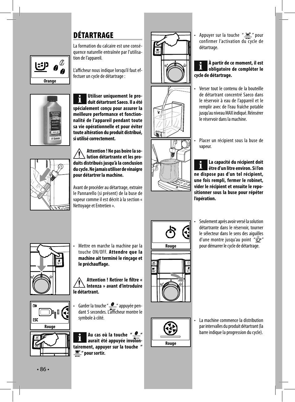 Emulate be quiet repertoire Détartrage | Philips Saeco Syntia Kaffeevollautomat User Manual | Page 86 /  96 | Original mode