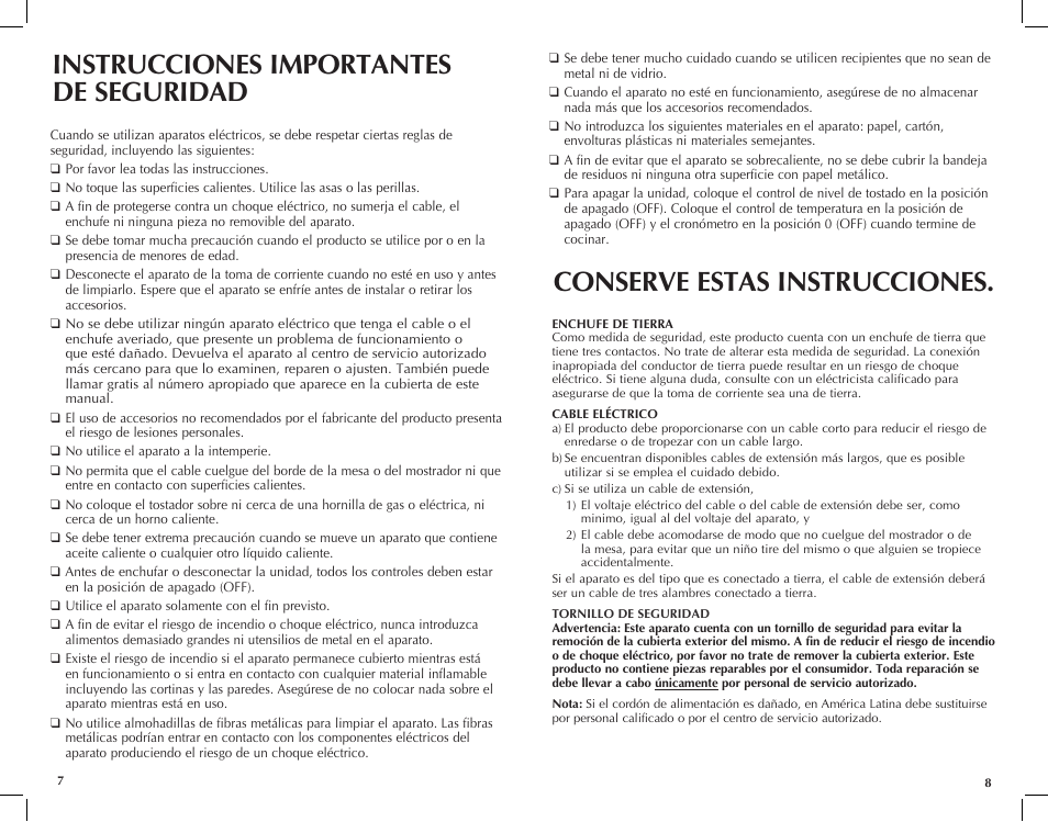 Instrucciones importantes de seguridad, Conserve estas instrucciones |  Black \u0026 Decker CTO650 User Manual | Page 5 / 13 | Original mode