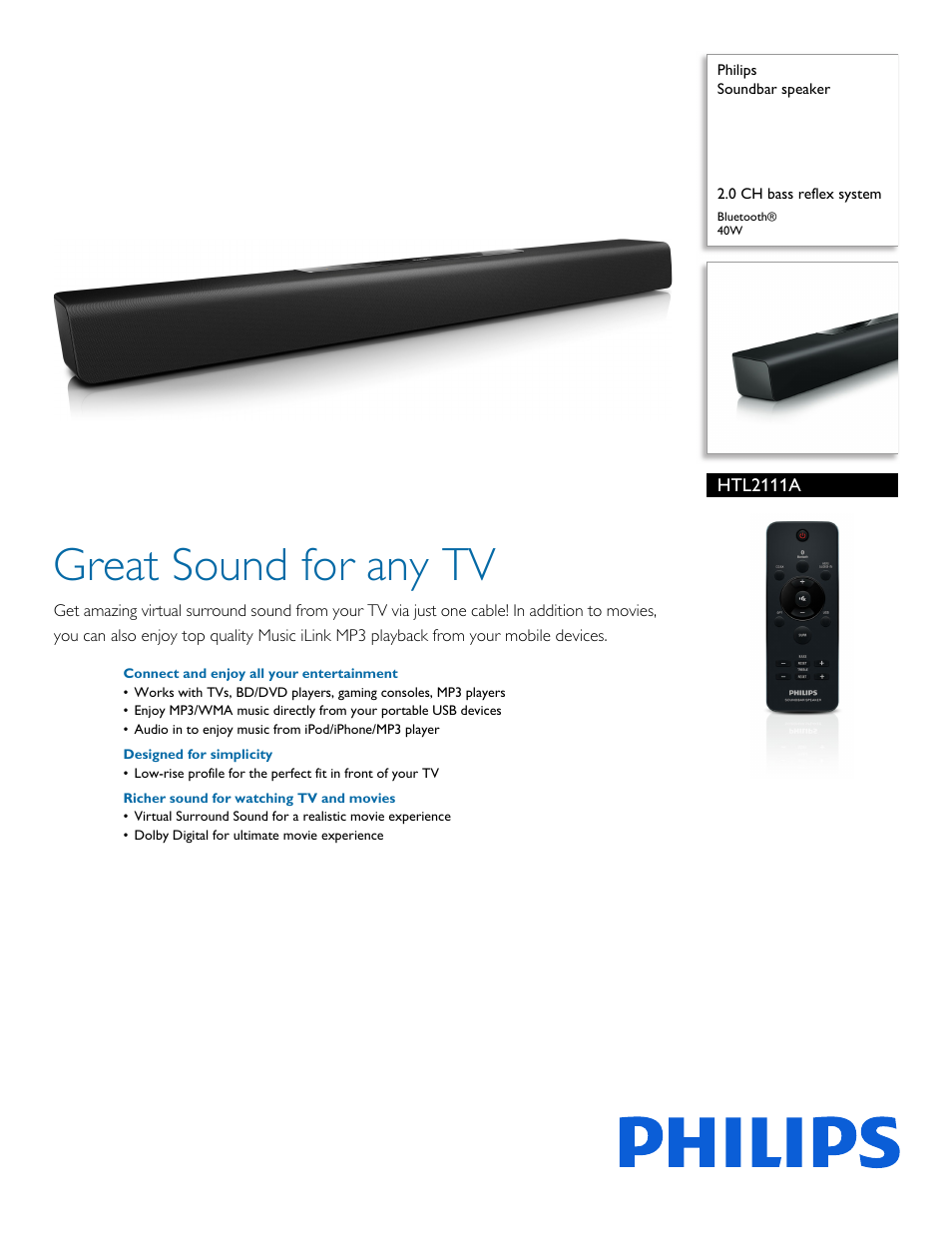 philips soundbar speaker htl2111a
