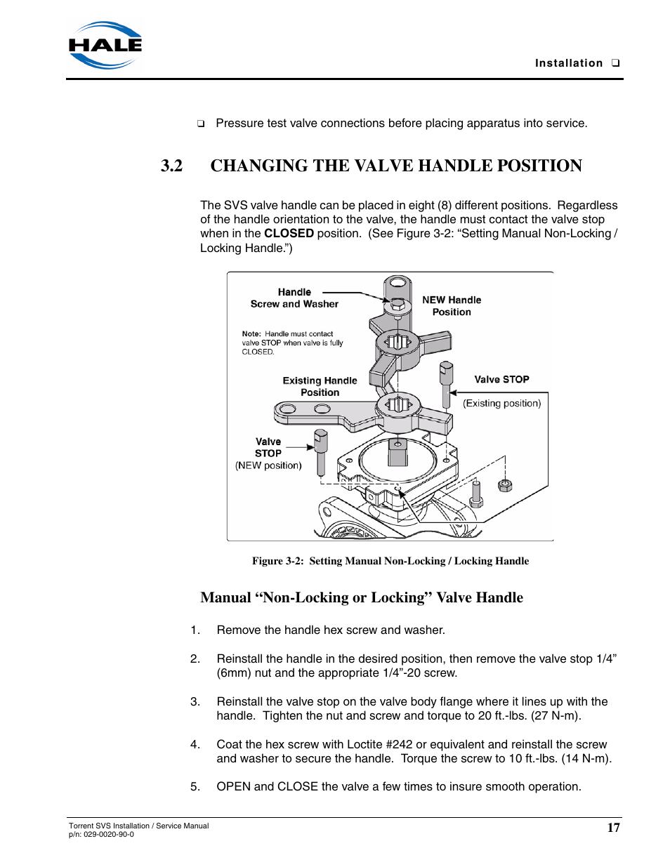 2 changing the valve handle position, Manual “non-locking or locking ...