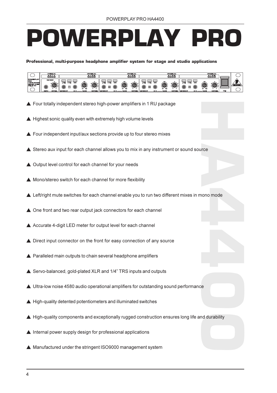 Ha4400, Powerplay pro | Behringer HA4400 User Manual | Page 4 / 16