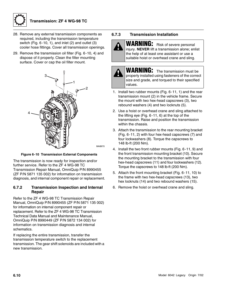Transmission Inspection And Internal Repair Transmission Installation Warning Skytrak 6042 Service Manual User Manual Page 1 544