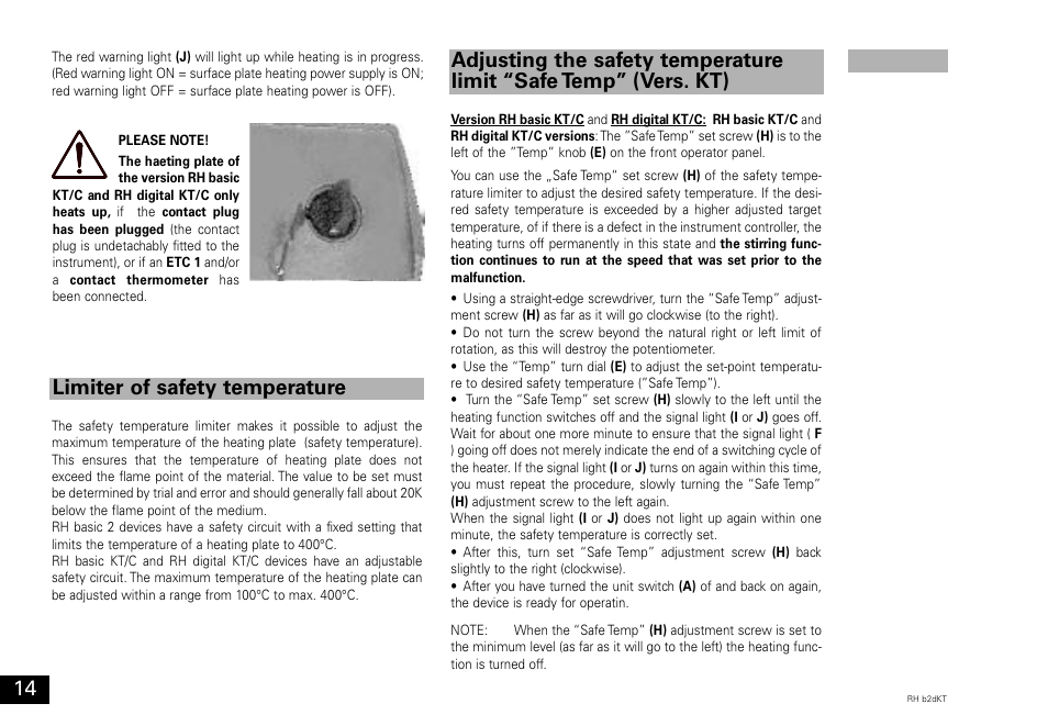 Limiter of safety temperature | IKA RH basic 2 User Manual | Page 14 / 32