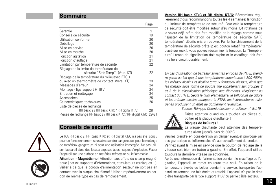 Conseils de sécurité sommaire | IKA RH basic 2 User Manual | Page 19 / 32