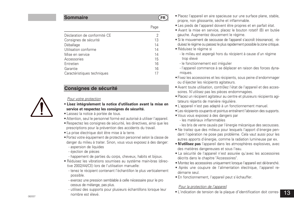 Sommaire consignes de sécurité | IKA VORTEX 3 User Manual | Page 13 / 36
