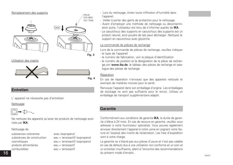 Garantie, Entretien | IKA VORTEX 3 User Manual | Page 16 / 36