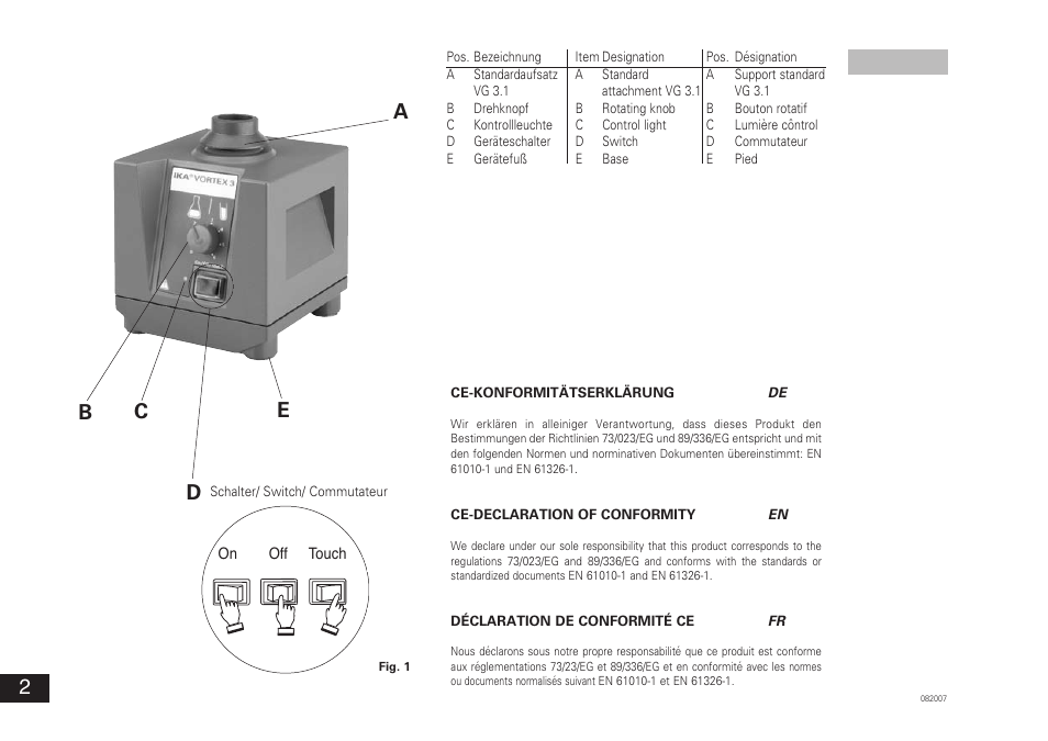 Cb a e | IKA VORTEX 3 User Manual | Page 2 / 36
