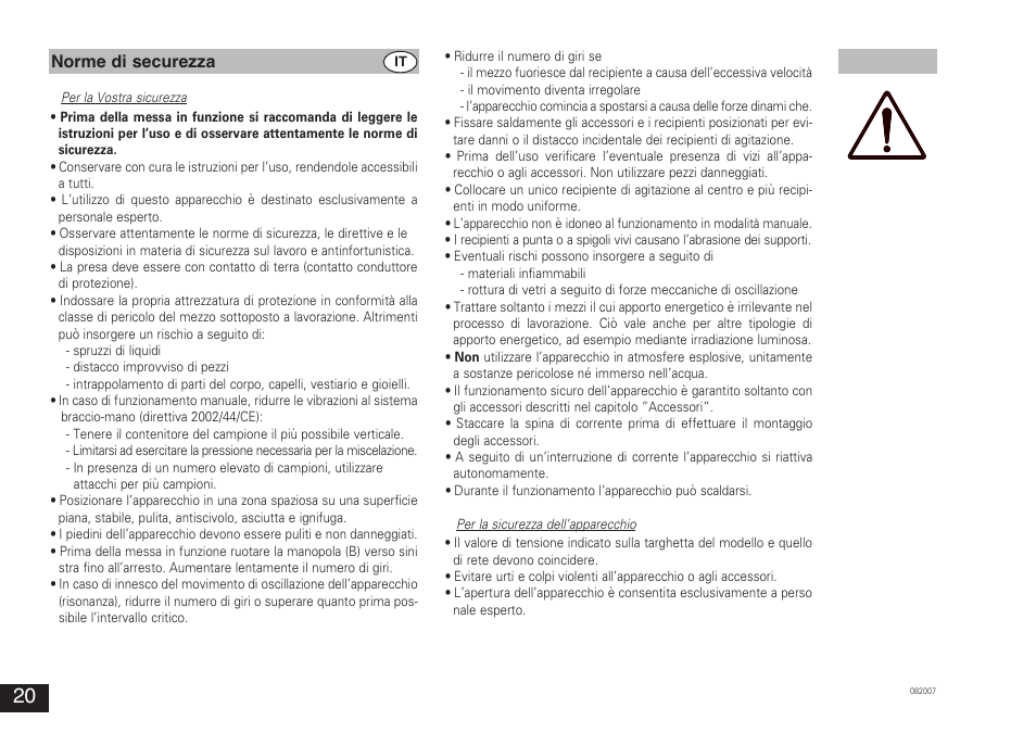 Norme di securezza | IKA VORTEX 3 User Manual | Page 20 / 36