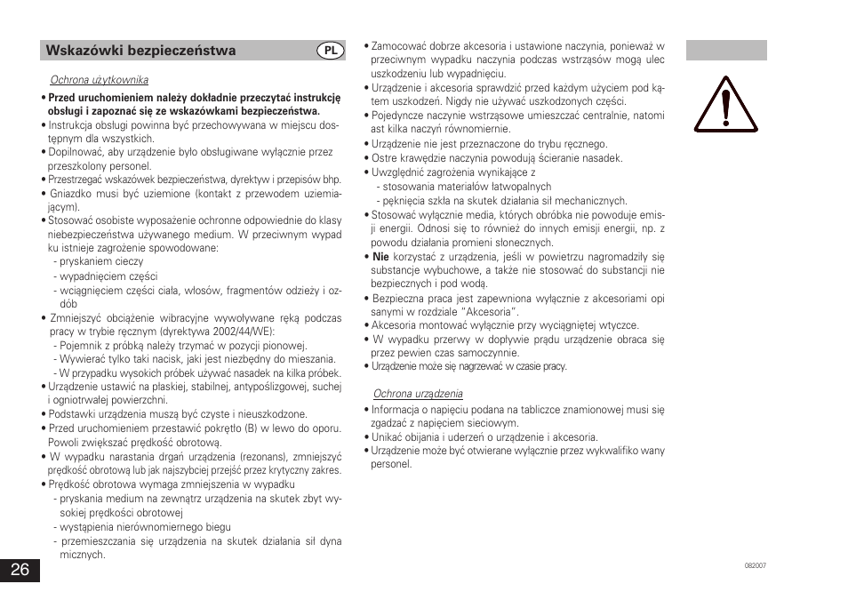Wskazówki bezpieczeństwa | IKA VORTEX 3 User Manual | Page 26 / 36