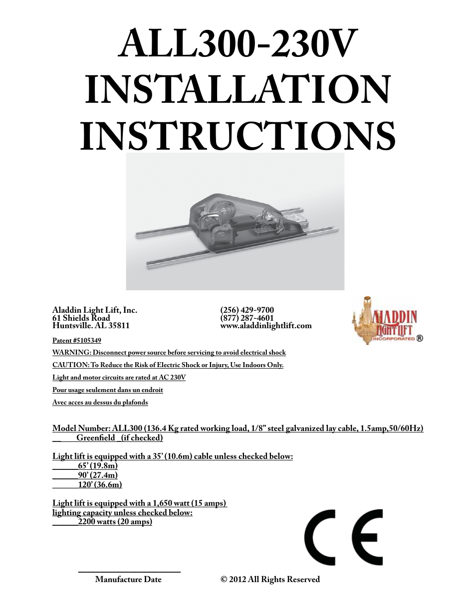 Aladdin Light Lift All300 Cm 240v User Manual 13 Pages Also For Aladdin Light Lift All300 Cm 240v User Manual 13 Pages Also For