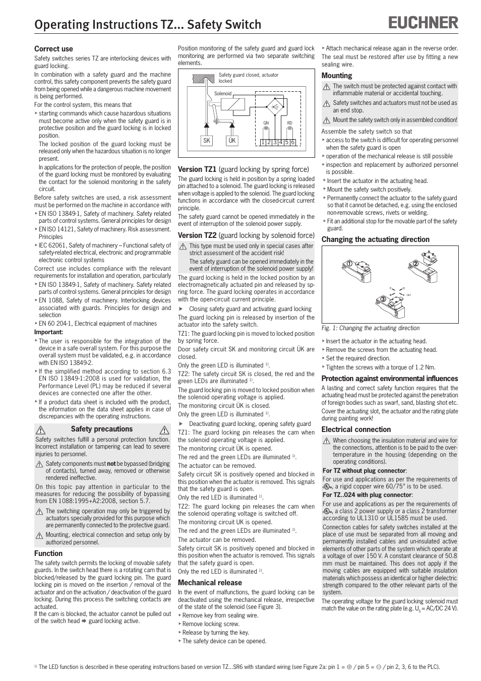 Operating instructions tz... safety switch | EUCHNER TZxxx User Manual |  Page 5  20 | Original mode