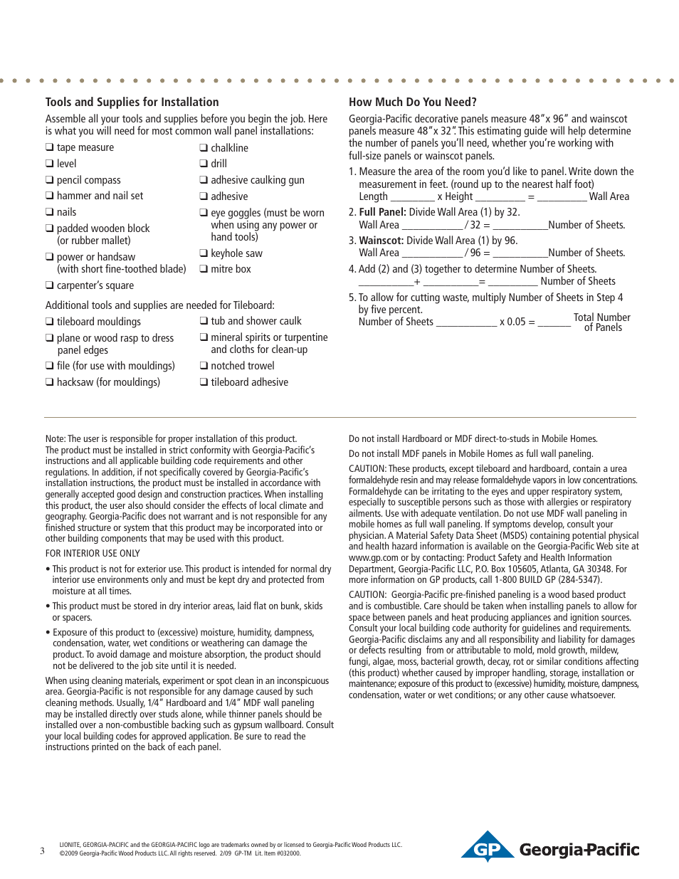 Georgia Pacific Decorative Wall Panel User Manual Page 3 3