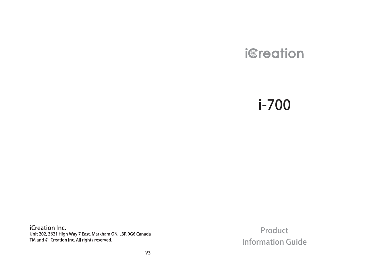 I-700 | iCreation i-700 User Manual | Page 62 / 62