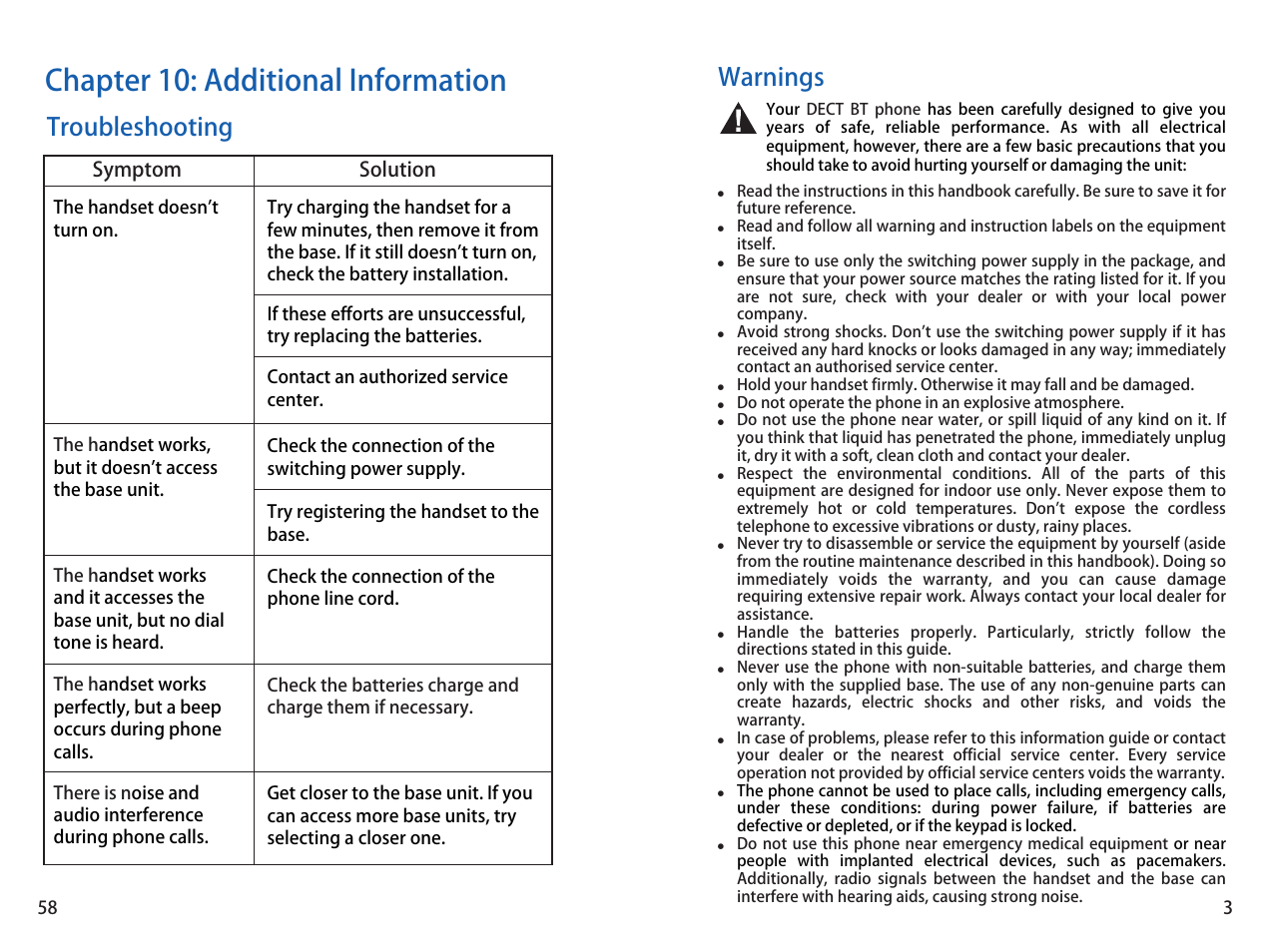 Chapter 10: additional information, Warnings, Troubleshooting | iCreation G-700 user vanual User Manual | Page 4 / 62