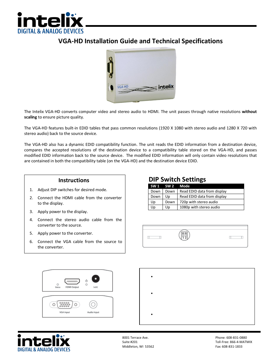 Intelix VGA-HD User Manual | 2 pages