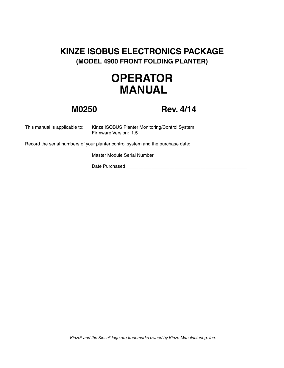 Kinze ISOBUS Electronics Package (4900) Rev. 4/14 User Manual | 60 pages