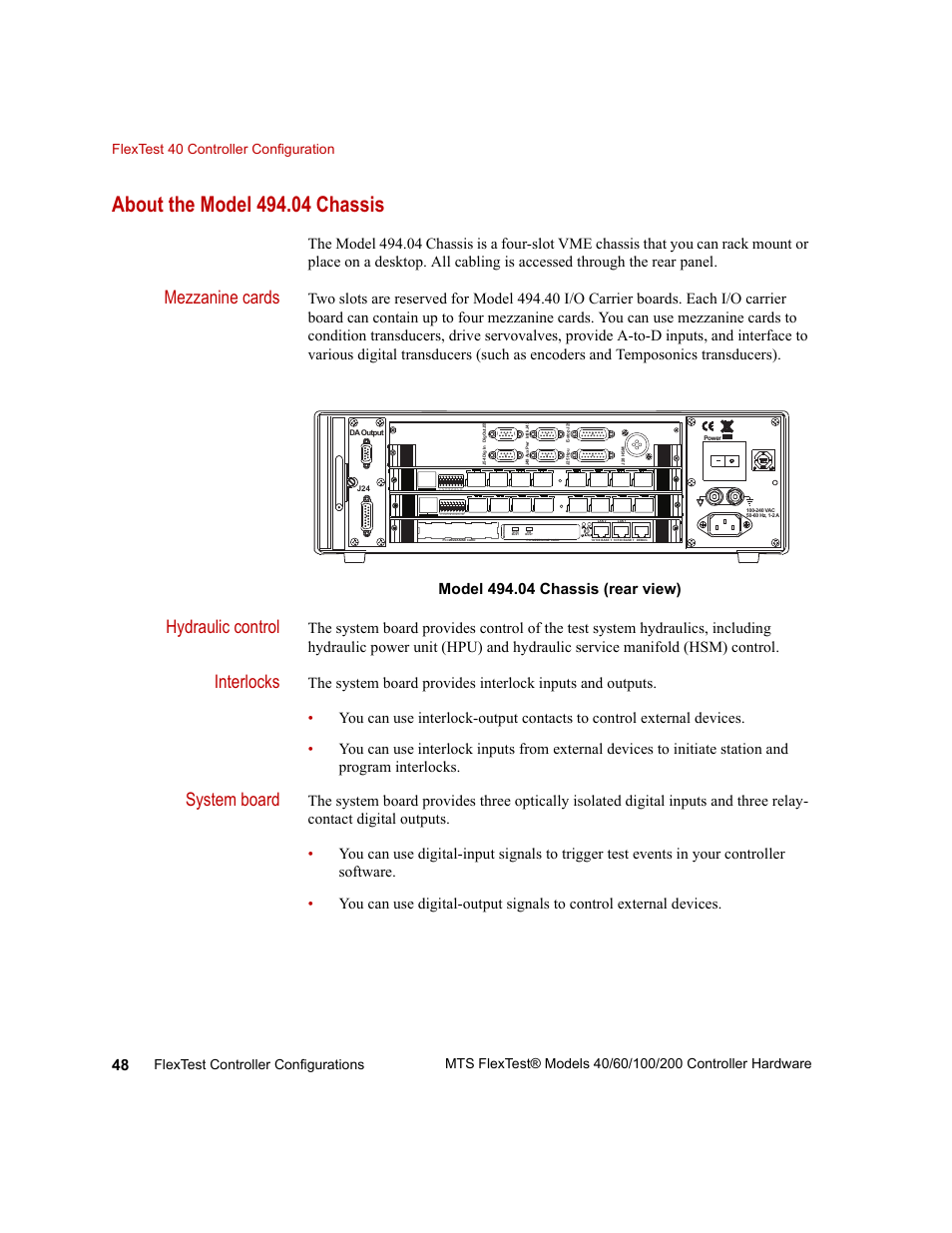 About the model 494.04 chassis, Mezzanine cards, Hydraulic control