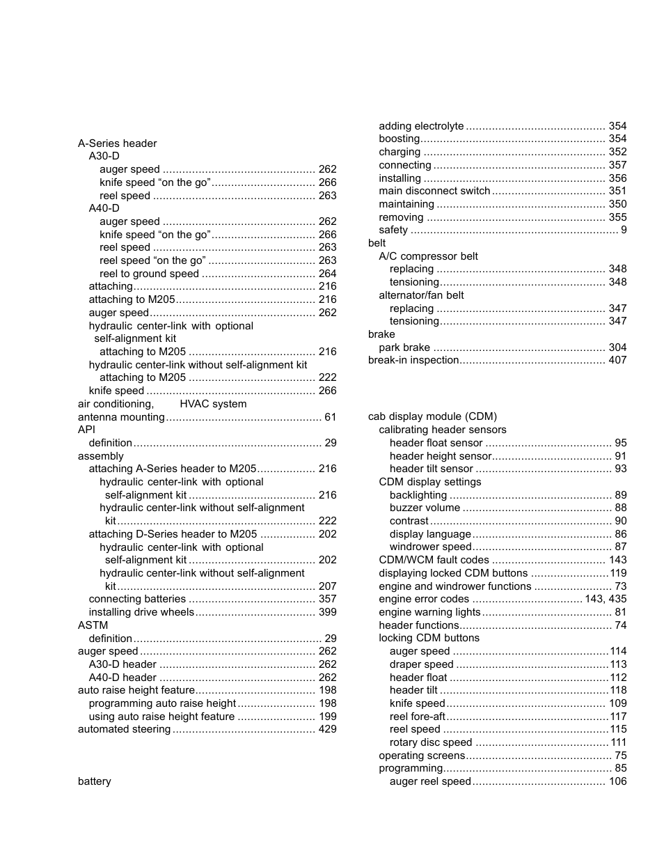 Index | MacDon M205 Operators Manual User Manual | Page 473 / 482